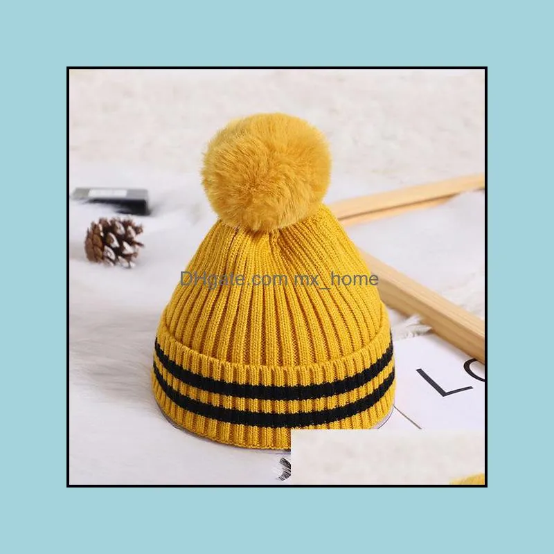 new autumn winter baby kids knitted hats wool ball baby beanies boys girls kids skull caps headwear children warm hats 15232