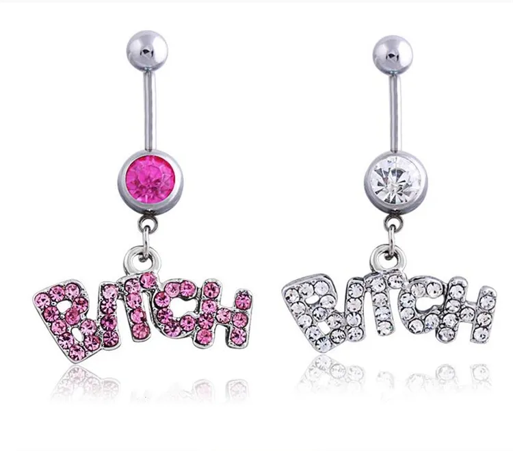 Mode Bell -knop Ringen zilver/roze sexy crystal body piercing knop navel ring sieraden navel bar zc1081