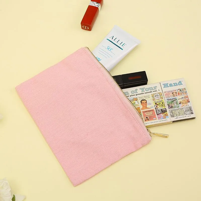 22x15cm Large Plain Nature Cotton Canvas Travel Toiletry Bags Cotton Makeup Pouch Cosmetic Bag With Gold Zipper LX3440