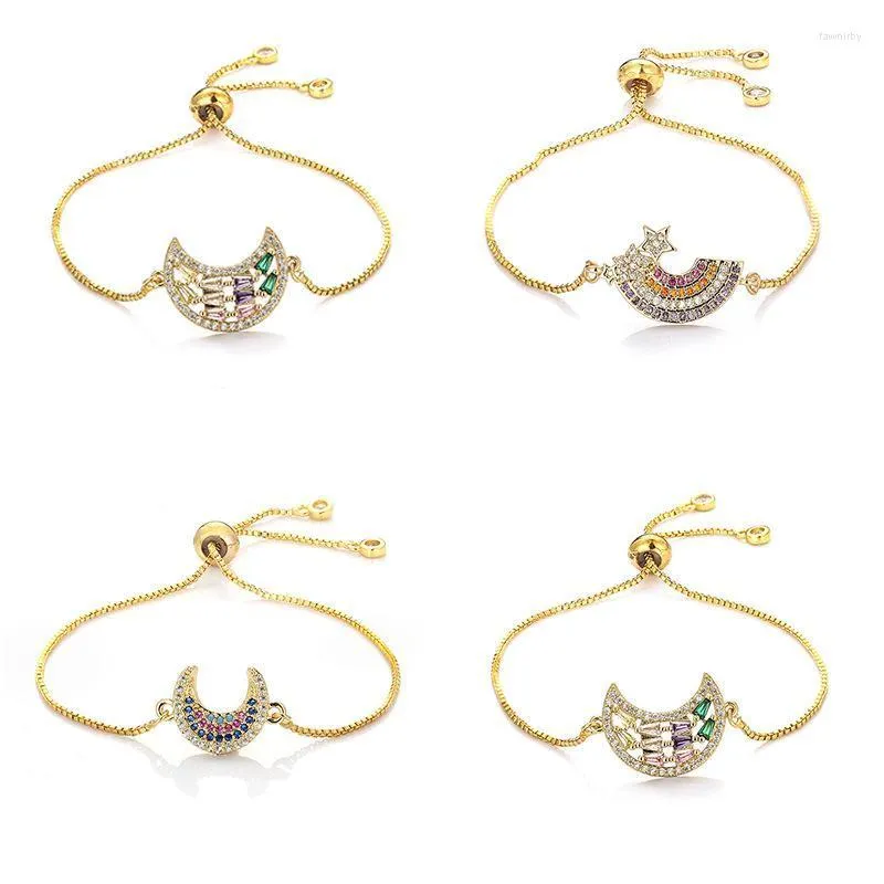 Chaîne à maillons en laiton plaqué or micro-incrusté coloré Zircon Lune Bracelets bijoux de luxe pour femmes Designer Chrams en gros en vrac Fawn22