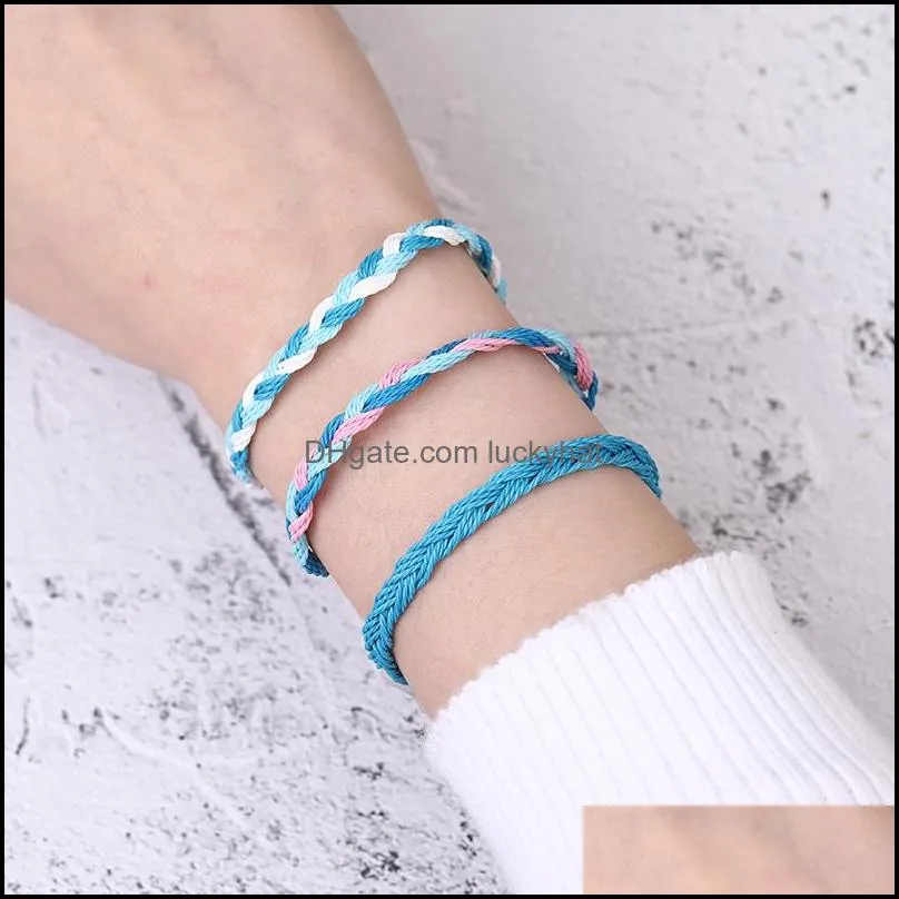 Charm Bracelets Jewelry Handmade Woven Braided Rope Friendship Bracelet With Card Beach Bohemian Waterproof Wax Weave String For Women Men D