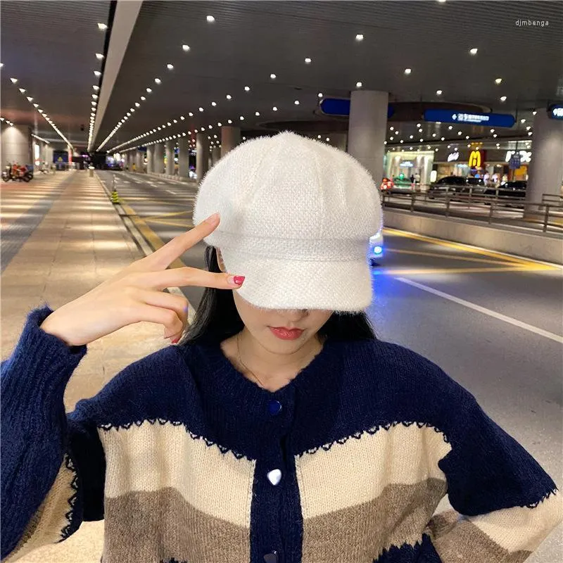 Bérets Chenille octogonal chapeau casquettes femme Version coréenne femmes sauvage automne hiver blanc chaud couleur unie citrouille béret tendancebérets