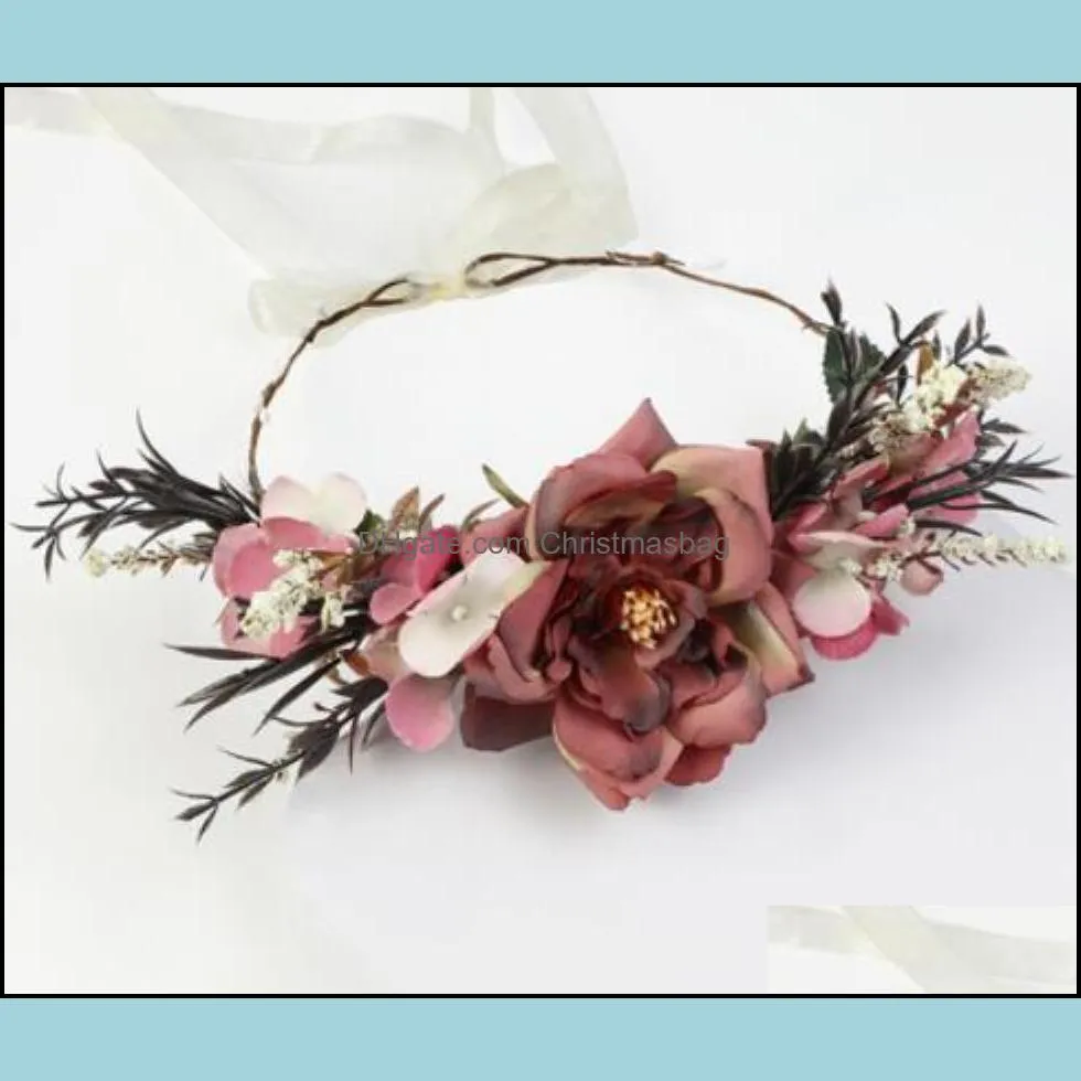 Luxurious Flower Wreath Wedding Bridal Hair Party Crown Floral Garland Bridesmaid Hair Accessories Headpiece He jllhKa
