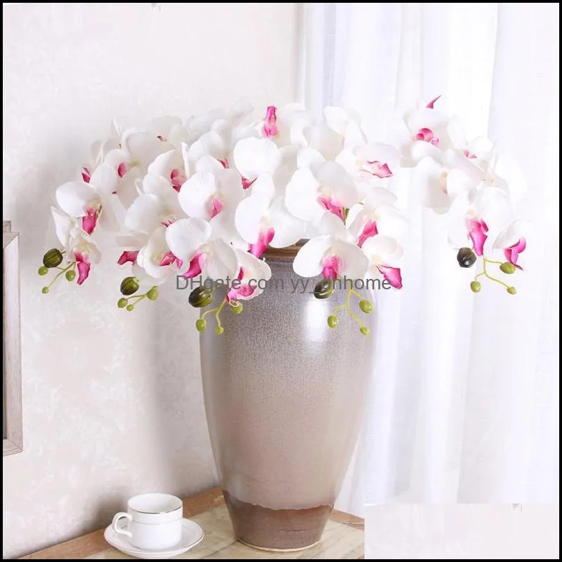 Decorative Flowers & Wreaths 7 Heads Silk Orchid Phalaenopsis Wedding Floral Bouquet Artificial Plants Fake Home Decor