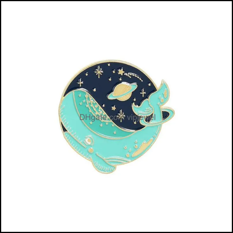 cartoon round whale planet brooch protect environment ocean animals lapel pins unisex geometric astronaut enamel alloy corsage badges for backpack