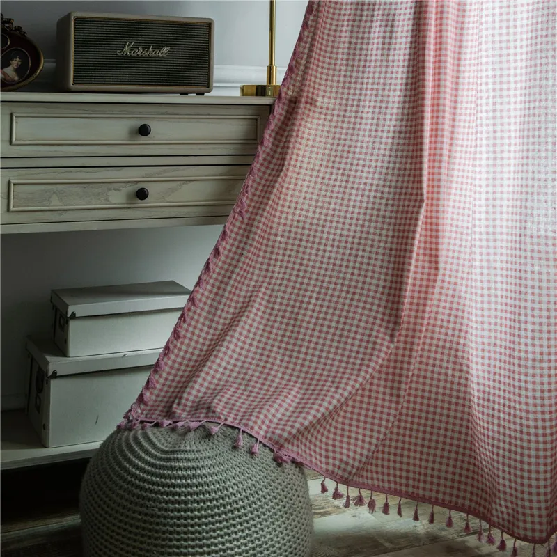 ستائر غرفة المعيشة نافذة ستائر لغرفة النوم الوردي الستائر منقوشة القطن والكتان شبه التظليل مع شرابات CX220413