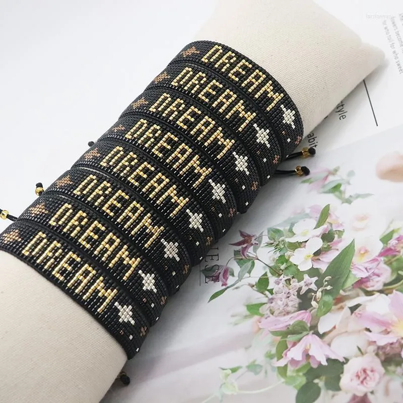 Fios de miçangas zhongvi boho miyuki pulseira de letra de letra de sonho de letra jóias para mulheres acessórios de pulseras de moda ampla