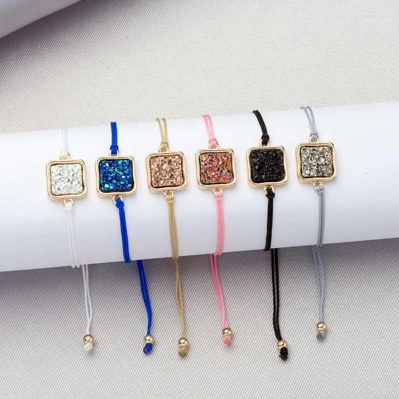 Charm Armband Classic Fashion Chain Armband Bangle Sparkling Square 6 Color Resin Crystal Quartz Druzy Jewelry for Women1 INTE22