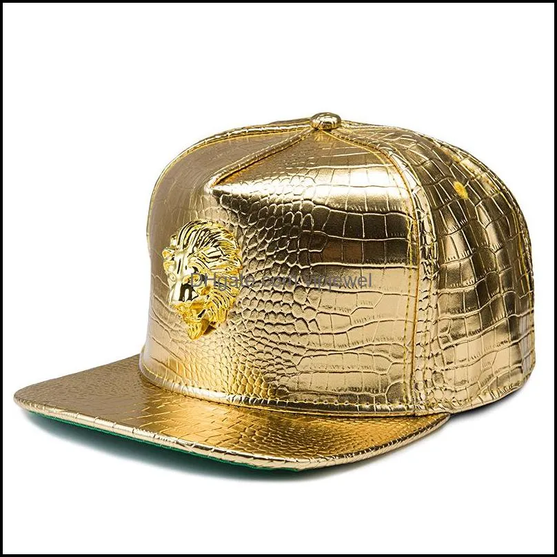 Luxury PU Leather Hip Hop Hats Crocodile Grain Ball Cap Snapback Golden $ Logo DJ Baseball Caps Punk Hiphop Hat for Men Women Outdoor Sport