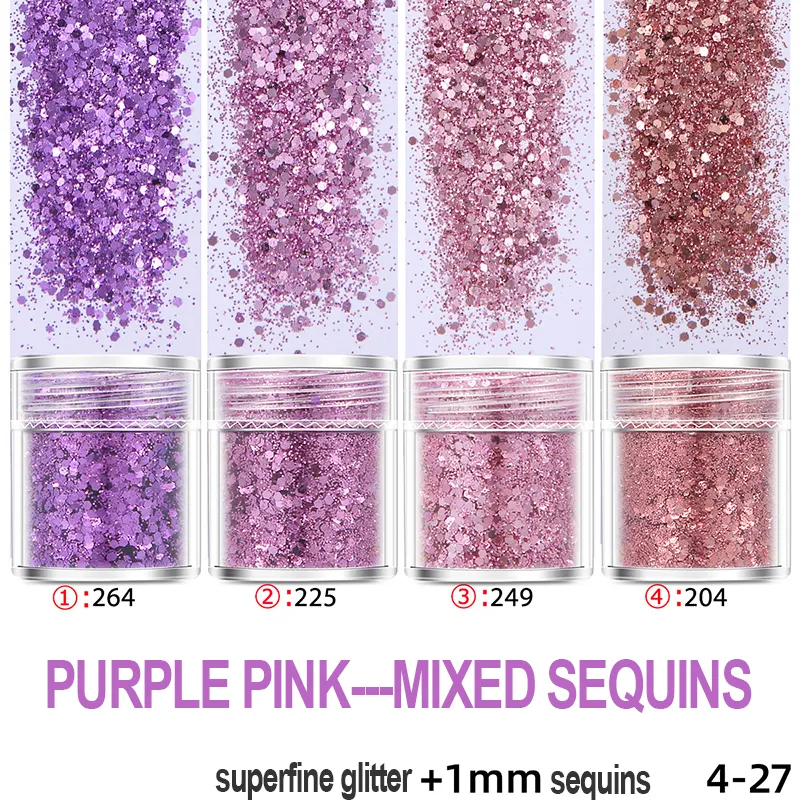 Nail Art Sequins Ultra-Fine Glitter Pulver + 1 mm + 2mm + 3mm Små Sequins Ultra-Tunna Gradient Set WH0606