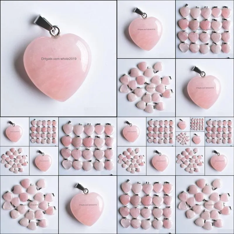 natural stone charms 25mm heart shape rose quartz pendants chakras gem stone fit earrings necklace making assorted