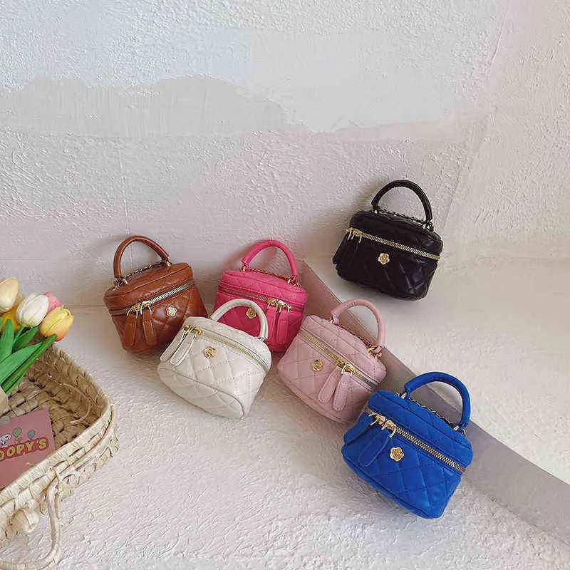 Bolso de verano para niños, estilo extranjero, cadena de celosía de diamantes para niñas, bolso de mensajero de hilo bordado, bolso de cubo portátil para niñas pequeñas