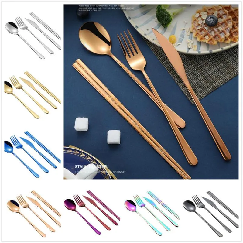 Ensembles de couverts 4 pièces/ensemble coréen coloré couteau fourchette cuillère baguettes ensemble de vaisselle pour les fêtes de mariage à la maison