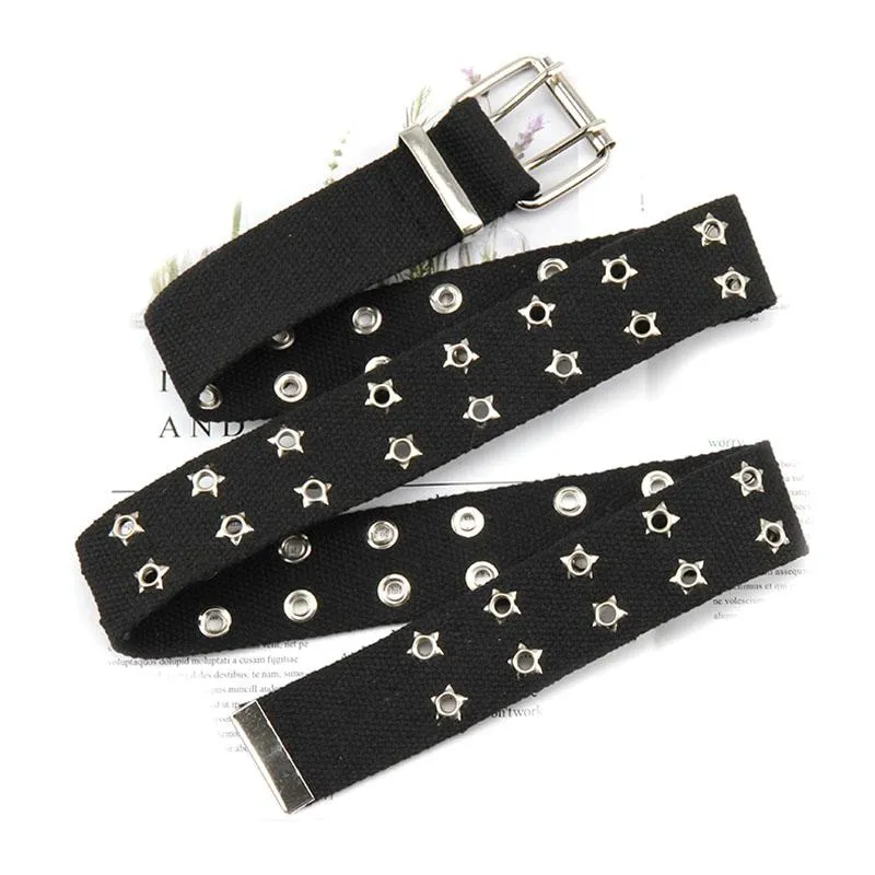 Belts Unisex Punk Style Double Row Rivet Pin Buckle Belt Fashion Casual Wide Canvas Jeans Trousers Pants Waistband Accessory