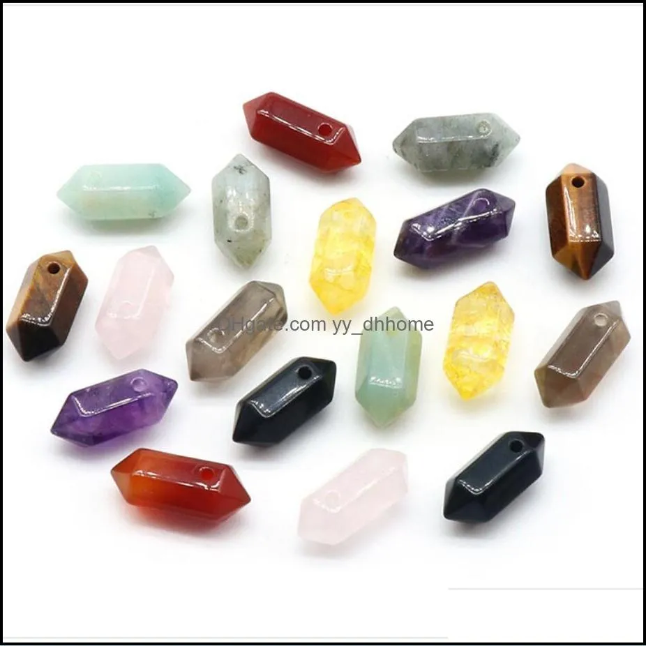 Natural Stone 8X20mm hexagon prism Charms Quartz Tiger`s Eye turquoise Crystal Pendants Clear Gem Stone fit necklace making assorted