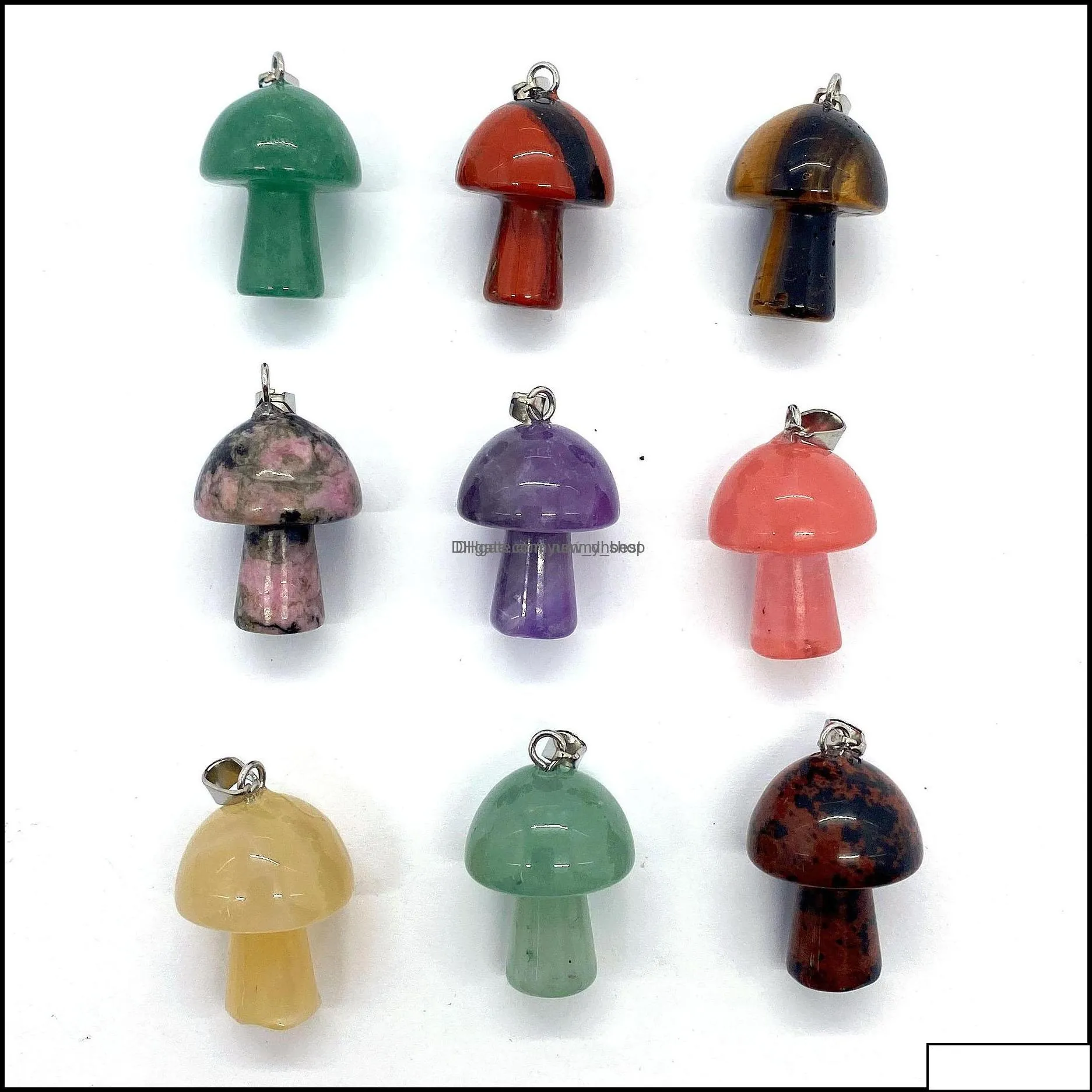 Charms Jewelry Findings Components Mix Natural Stone Quartz Crystal Amethyst Agates Aventurine Mushroom Pendant For Diy Making