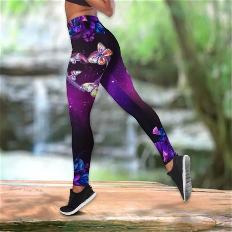 Женские леггинсы Красивые эластичные леггинсы с высокой талией и принтом бабочек 3D Модные спортивные штаны для женщин Брюки для фитнеса 220617