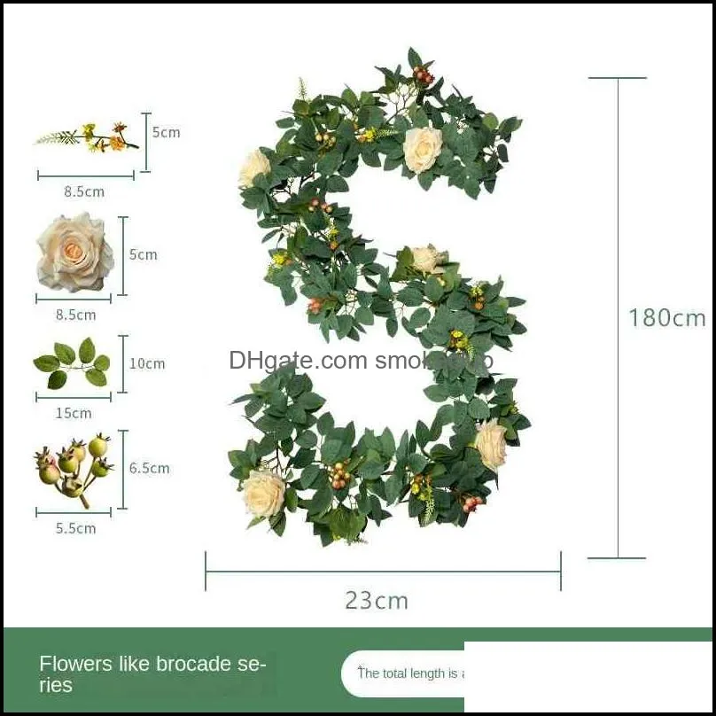 180cm Artificial Flower European and American Table Green Plant Rose Leaf Rattan Wedding Hall Home Decoration