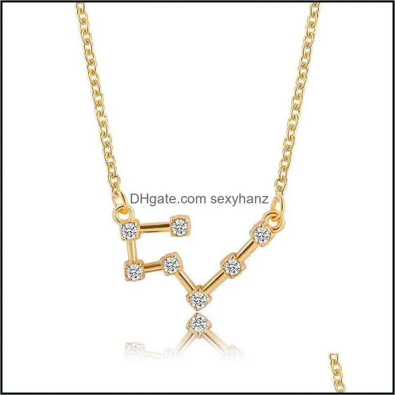 Women 12 Constellation Crystal Taurus Capricorn Scorpio Gold/Silver Alloy statementNecklaces Pendants Chain For Women Jewelry