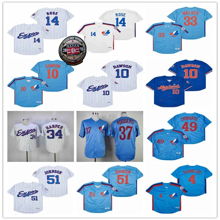 Montreal Expos Retro Powder Blue Baseball Uniforms Pete Rose 14 Warren Cromartie 49 Delino Deshields 4 Larry Walker 33 Steve Rodgers 37 Randy Johnson 51 Stitched In Blue And White From Gemma yong 14.8...