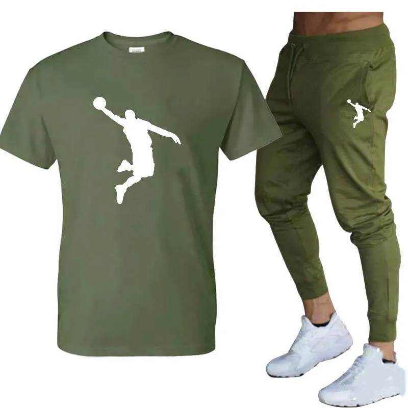 Men's Tracksuits -Selling Summer T-Shirt Pants Set Casual Brand Fitness Jogger T Shirts Hip Hop Fashicon Men'sTracksuitMen's