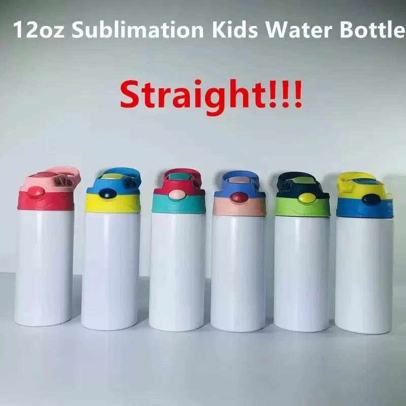 12oz Sublimation Sippy Cups Kids Water Bottle with flip on the top Stainless Steel Baby Feeding Nursing Bottle W1