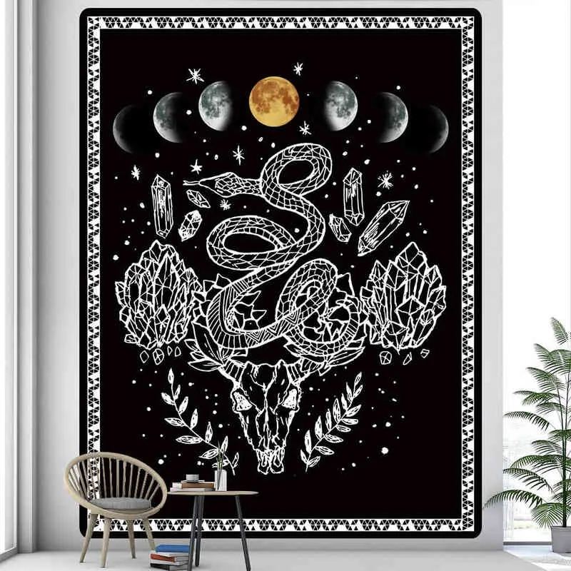 Moon Snake Owl Tapestry Mandala Rum Dekeringsartiklar Väggmattor sovrumsdekor estetiskt tyg tapearia j220804