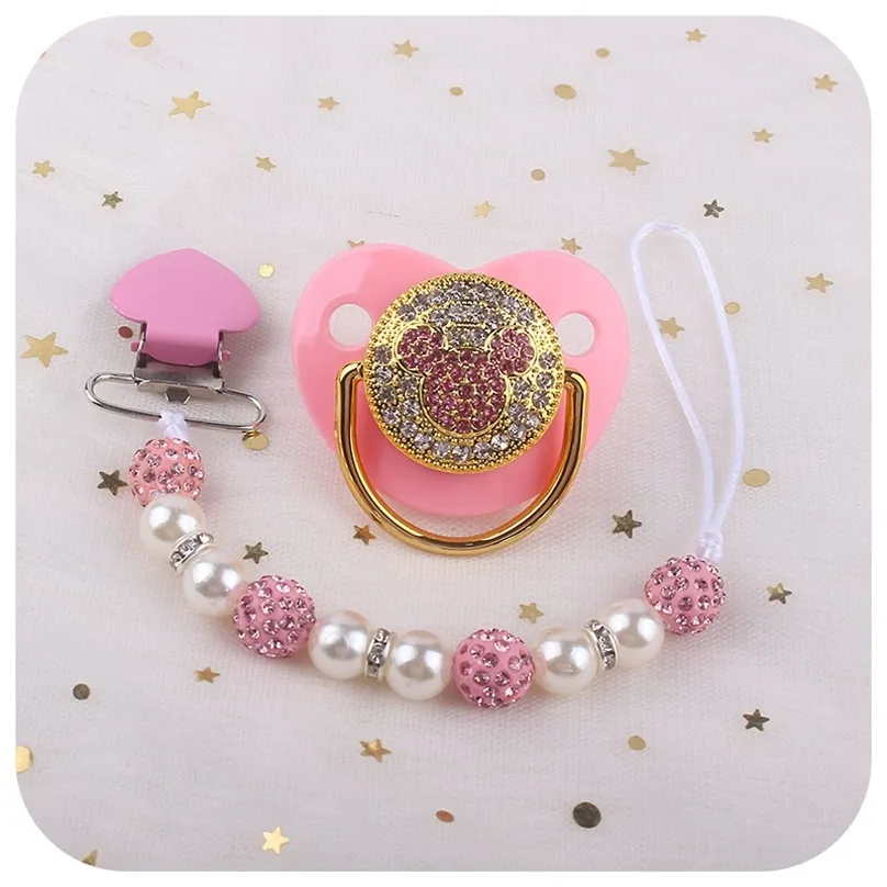 2pcsset bling pacifier mouse baby nipple holder chain born born dame gift 220523