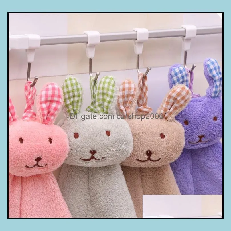 creative coral velvet towel cartoon rabbit shape towel thickened hanging super absorbent towel kitchen and bathroom supplies wq188