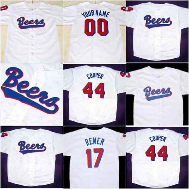 Xflsp Doug Remer 17 Joe Coop Cooper 44 BASEketball BEERS Movie Jersey Button Down White All Stitched Stitch Sewn High Quality Jersey