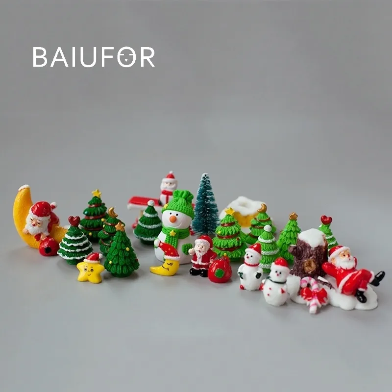baiuuforミニチュアクリスマスツリーサンタクロース雪だるまギフトボックステラリウムアクセサリーおとぎガーデンの置物ドールハウス装飾Y20102020202020202020202020