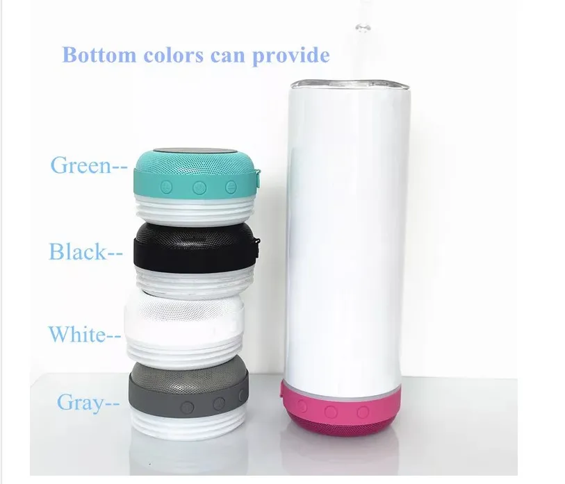 USA STOCKS Gobelets droits à sublimation de 20 oz avec fond de haut-parleur Bluetooth Couvercle en paille en acier inoxydable à double paroi isolé Petit paquet Couleurs mélangées