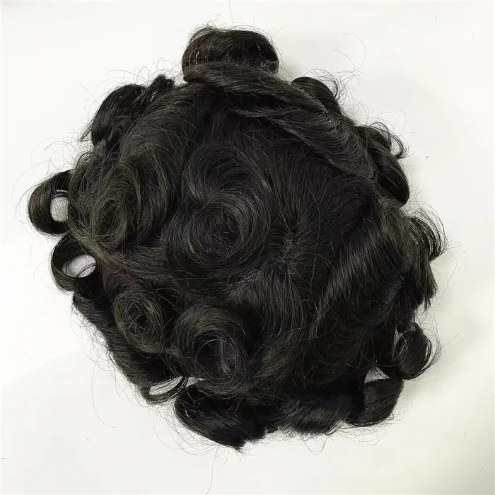 32 mm golf Indian Human Virgin Hair Vervanging #1B Kleur Hand Gebonden Volledige PU -basis Mannelijke eenheid voor zwarte mannen in Amerika Fast Express Delivery