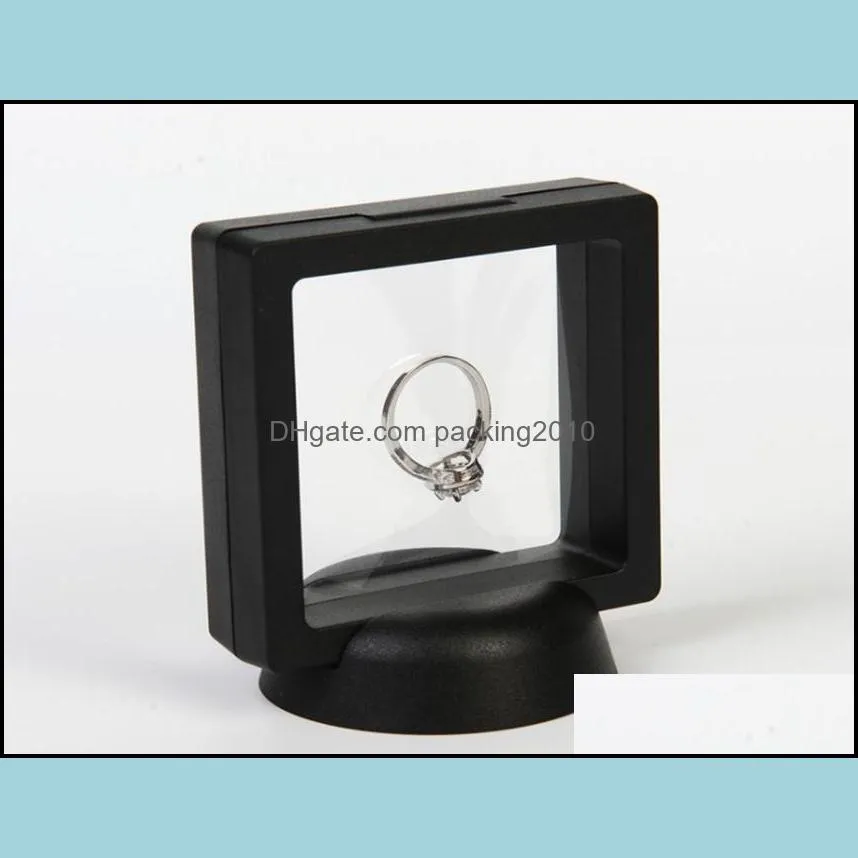 100pcs/lot 7*7*2cm Plastic Floating Display Case Earring Gems Ring Jewelry Storage PET Membrane Stand Holder Box