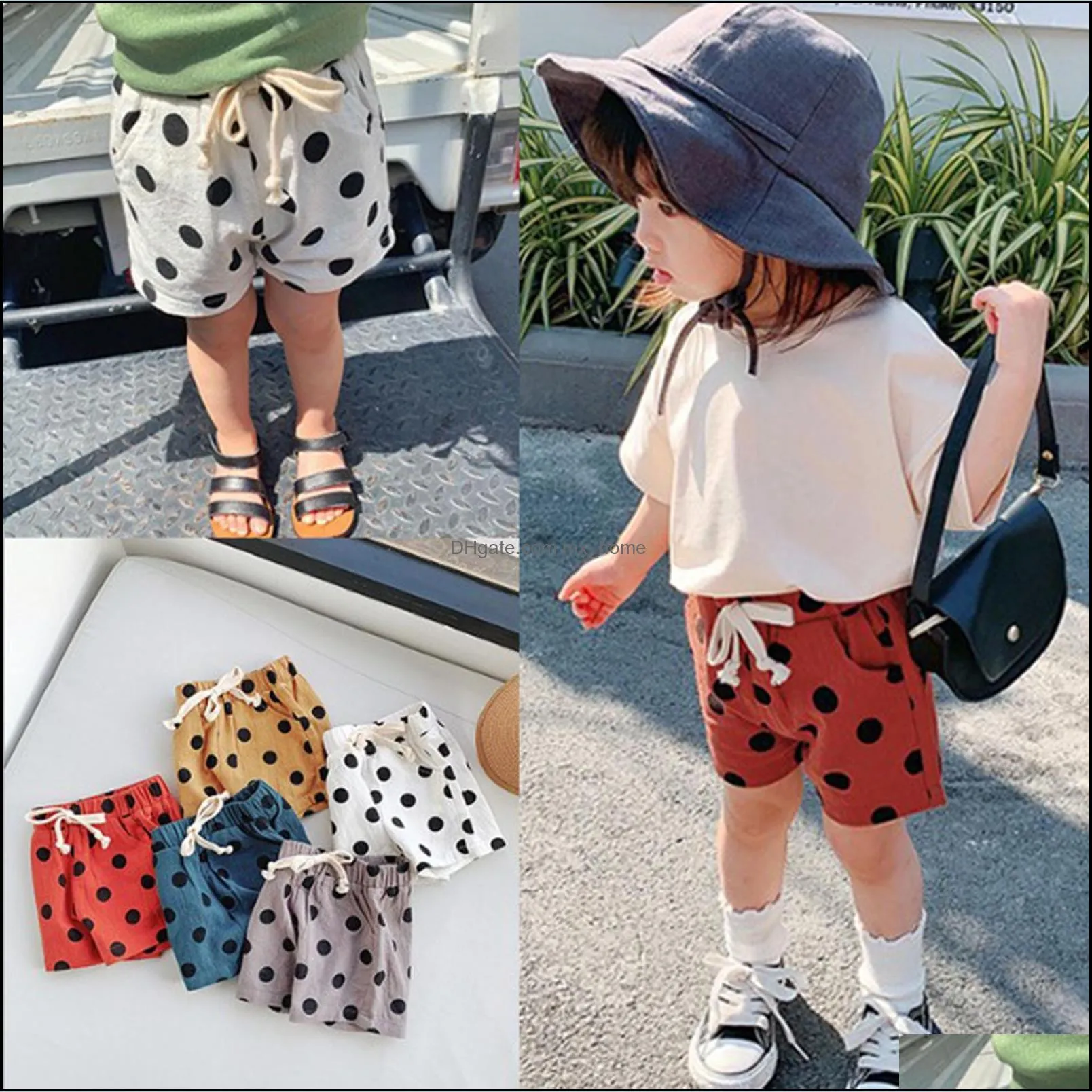 Şort Bebek Çocuk Giyim Bebek Annelik Giysileri Kızlar Erkek Polka Dot Baskı Çocukları Elastik Bel Bea DHFW2