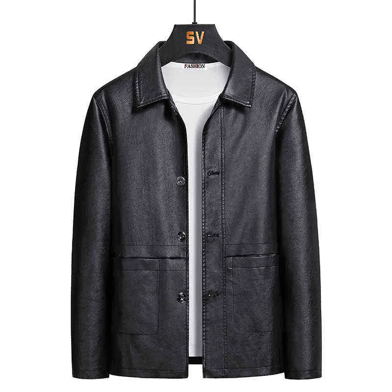 Мужская кожаная куртка мода тренд простой лацкал Slim Solid Clore Leather Jacket M-5xl.