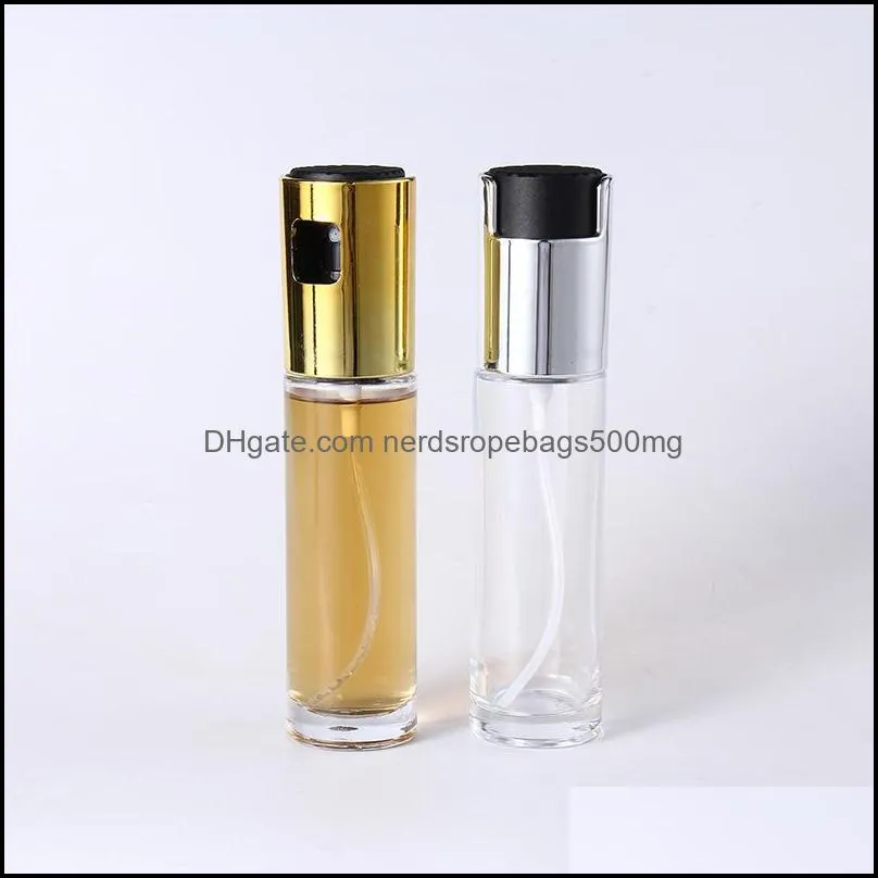 ABS Spray Pot Plated Gold Silver 100ml Glass Oil Bottle Cylindrical Shape BBQ Outdoors Portable Pump Empty Pots 5 3by G2