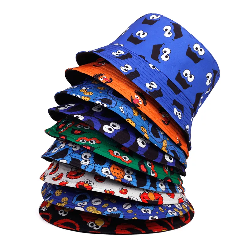 Summer Vintage Printed Women Men Reversible Fisherman Hat Foldable Cartoon Street Hip Hop Bucket Hats Mucqe