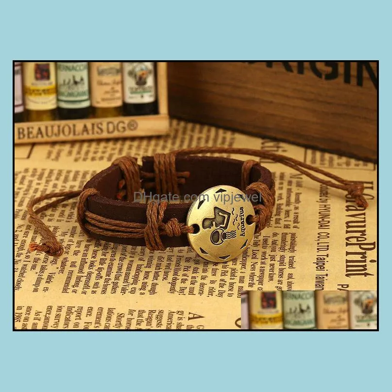 leather bracelet vintage constellation bracelet zodiac sign with leather beautifully zodiac charms bangle bracelet vipjewel