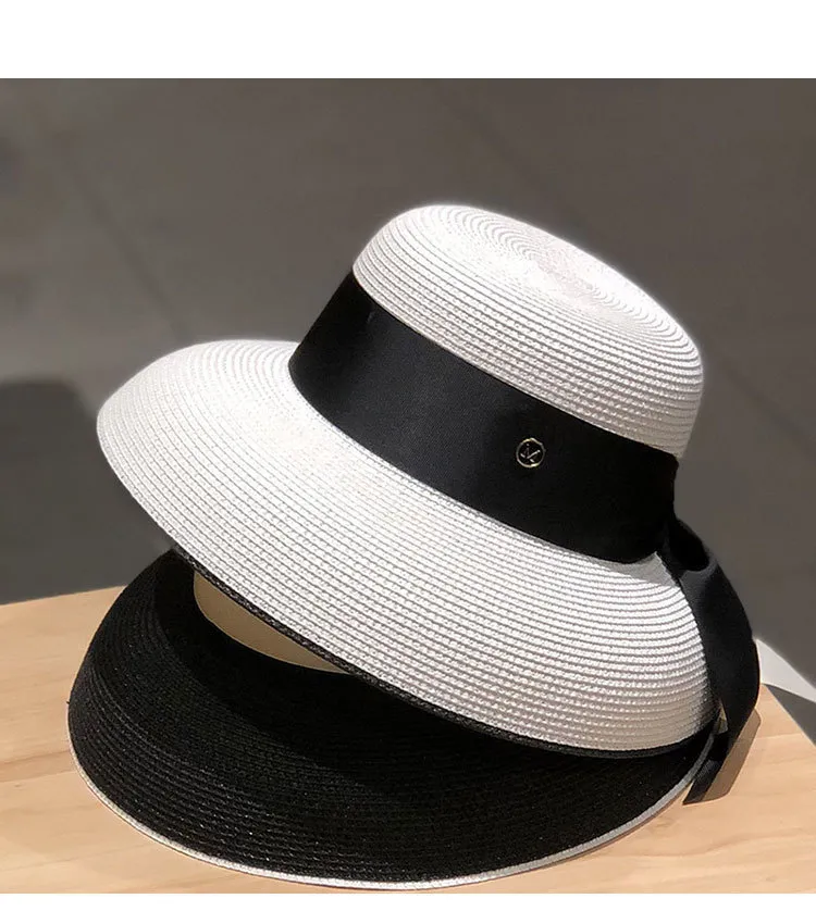 Wide Brim Straw Boater Hat Elegant Ladies Fedora Sun Hat  display picture 2