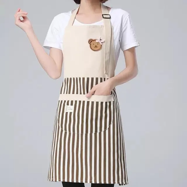 Striped Apron for Kitchen Adjustable Cotton Linen Aprons for Woman Chef Apron Baking Accessories Commercial Restaurant