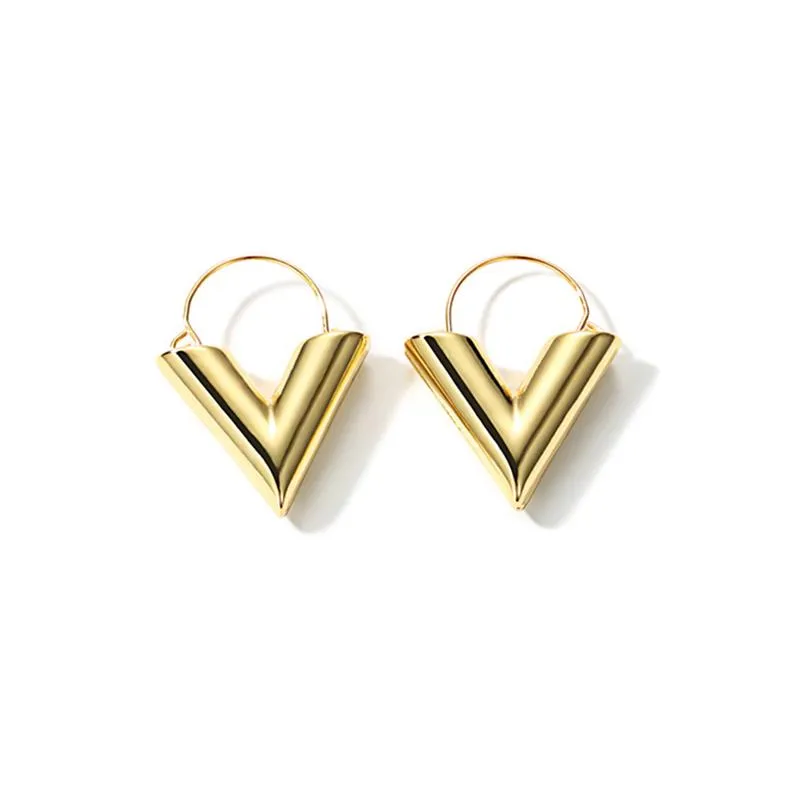 Hoop & Huggie 2022 Fashion Gold Color Initial V Earrings For Women Geometric Minimal Simple Everyday JewelryHoop