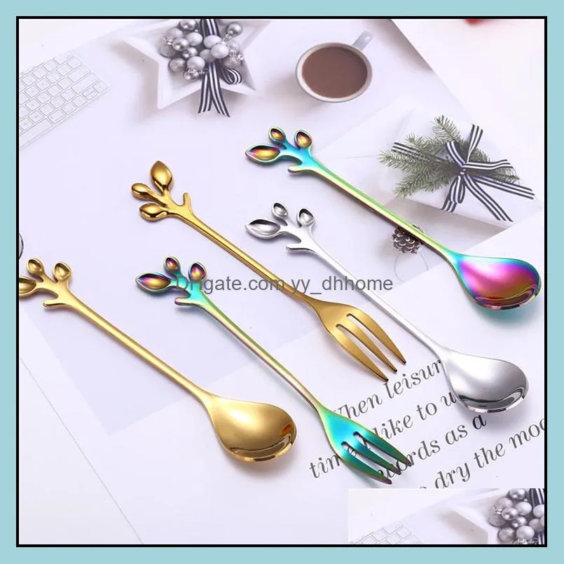 creative twig design fork and spoon stainless steel dessert spoon fork party 5 colors on promotion