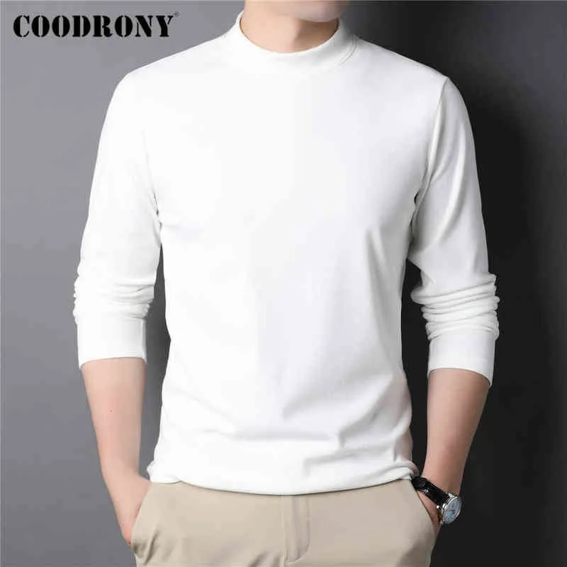 Coodrony Uzun Kollu Mock Boyun T-Shirt Erkek Giysileri Sonbahar Kış Yeni Varış Saf Renk Yumuşak Tişört Homme Üstler Z5116 T220808