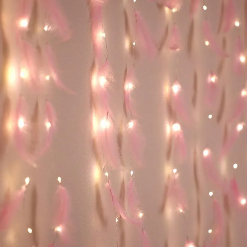 Cordes Rideau Lampe Fil De Cuivre Chaîne Plume Décoration Lumières Rose Pour Festival PartyLED LEDLED LED