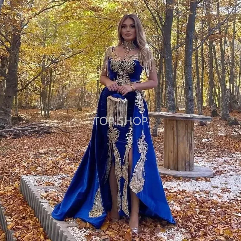 Karakou Algerien Arabic Evening Dresses Dubai Velvet High Split