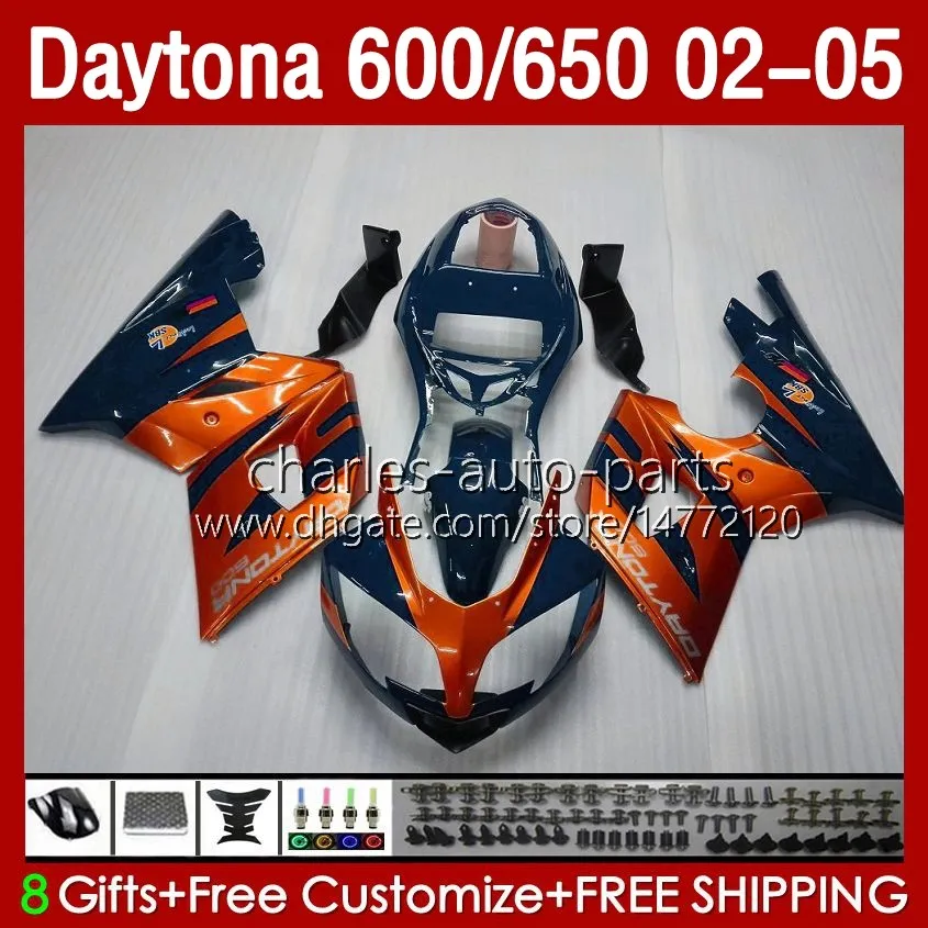 Orange Blue Bodywork Kit ل Daytona 650 600 CC 2002 2003 2004 2005 Body 132No.89 Cowling Daytona650 02-05 Daytona600 Daytona 600 02 03 04 05 ABS دراجة نارية