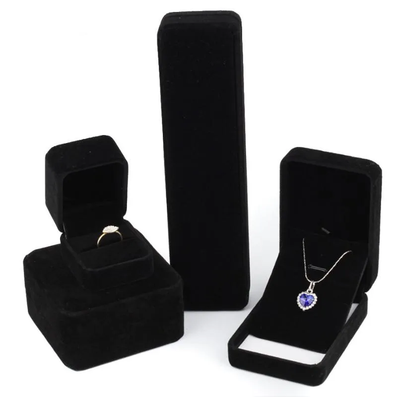 Bolsas de joyas bolsas 5pcs caja negra de terciopelo anillo colgante collar organizador de regalos de almacenamiento de boda paquete de almacenamiento de bodaJewelry