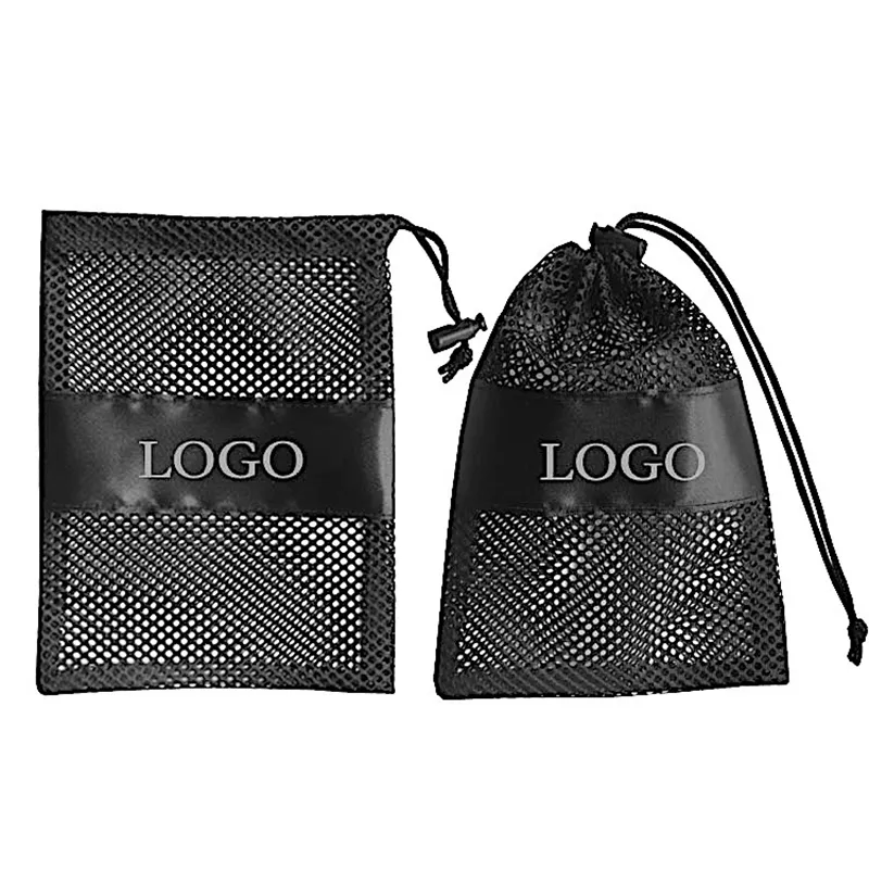 Zwart DrawsString Pocket Gift Wrap draagbare glazen opbergtas Drawtring Mesh Bags Aangepast Logo