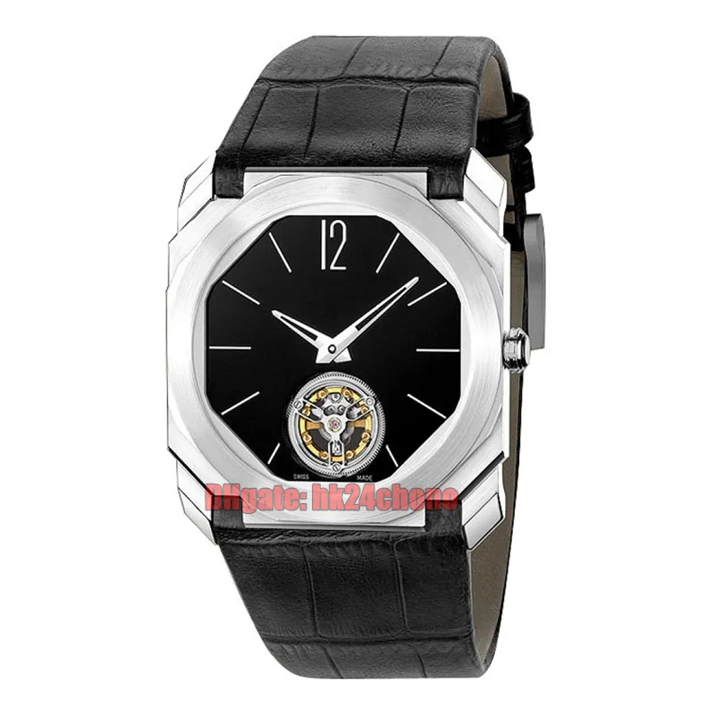 6 Styles High Quality Watches 102138 BGO40BPLTBXT Octo Finissimo Tourbillon Steel Miyota Automatic Men's Watch Black Dial Leather Strap Gents Sport Wristwatches